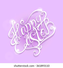 Beautiful Happy Easter lettering on a purple background with shine