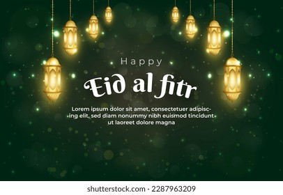 hermoso cartel de plantilla eid mubarak feliz con cita y hermoso adorno islámico y diseño de fondo verde gradiente abstracto