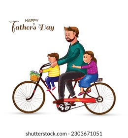 Beautiful happy father's day with dad and children card design