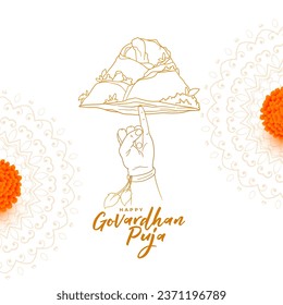 beautiful happy govardhan pooja cultural background with marigold flower vector. Translation: Goverdhan Puja means worship of Govardhan mountain.