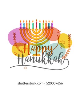 A beautiful happy hanukkah lettering typography background.