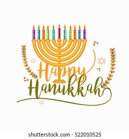 A beautiful happy hanukkah lettering typography background.