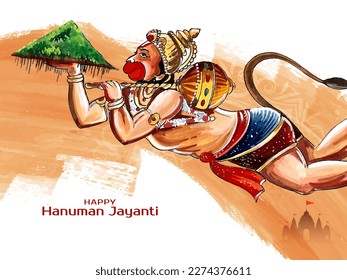 Beautiful Happy Hanuman Jayanti Indian mythological festival card vector