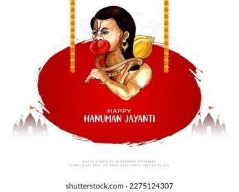 Beautiful Happy Hanuman Jayanti Indian mythological festival card vector