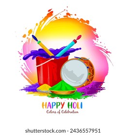 Beautiful Happy Holi indian festival celebration colorful card design vector