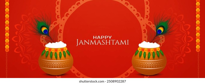 Beautiful Happy Janmashtami Indian festival greeting banner vector