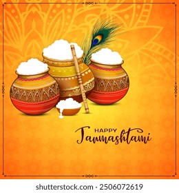 Beautiful Happy Janmashtami Indian traditional festival cultural background vector