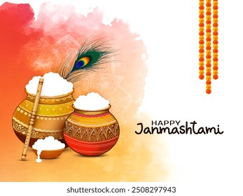 Beautiful Happy Janmashtami Indian traditional festival cultural background vector