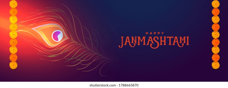 beautiful happy janmastami festival banner with glowing light