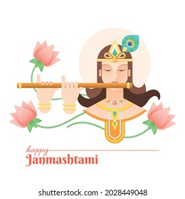 Beautiful Happy Krishna Janmashtami Art Work With Flute