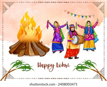 Beautiful Happy Lohri Indian festival celebration greeting card design vector