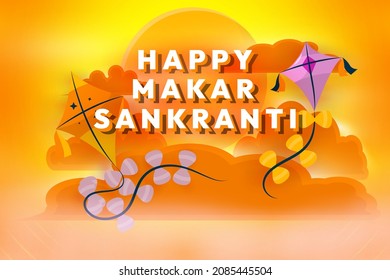 Beautiful Happy Makar Sankranti Festival with Flying Kites, Cloud, and Sun eps10 great for your projects relating to Makar Sankranti Festival of India and Nepal or any other similar purposes