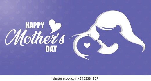 Beautiful Happy mothers day greeting card mom and child icons on white heart background.  Best for Mom's Day. Vector Illustration.