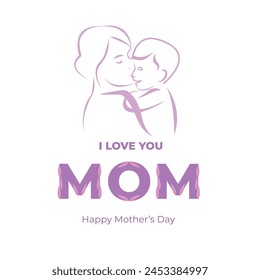 Beautiful Happy mothers day greeting card mom and child icons on white background.  Best for Mom's Day. Vector Illustration.