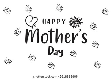 beautiful happy mother's day typography with decorative flowers and hearts. versatile design for creating cards, posters, and heartfelt digital messages.