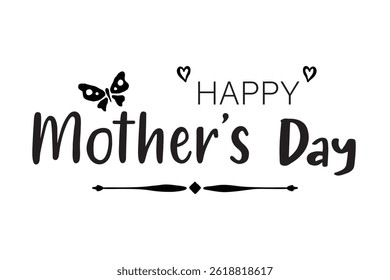 beautiful happy mother's day typography with decorative flowers and hearts. versatile design for creating cards, posters, and heartfelt digital messages.