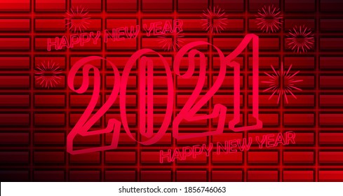 Beautiful and happy new year backgrounds. 2021. with writing and numbers attached to the red stone wall