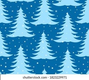 Hermoso Feliz Año Nuevo vector patrón sin fisuras con árboles de Navidad y copos de nieve