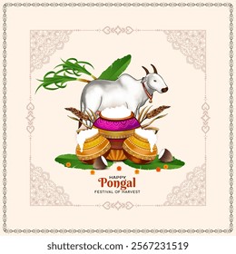 Beautiful Happy Pongal Indian cultural festival background design vector
