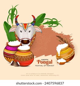 Beautiful Happy Pongal south Indian harvest festival card design vector