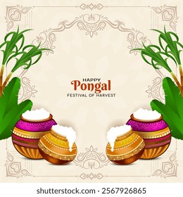 Beautiful Happy Pongal south Indian festival greeting background vector