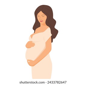 beautiful happy pregnant woman holding her belly -vector illustration