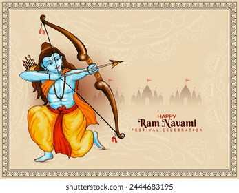 Beautiful Happy Ram Navami Indian festival card with lord Rama vector