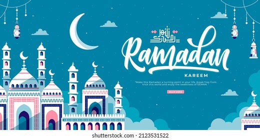 beautiful happy ramadan kareem banner design arabic callygraphy means ramadan