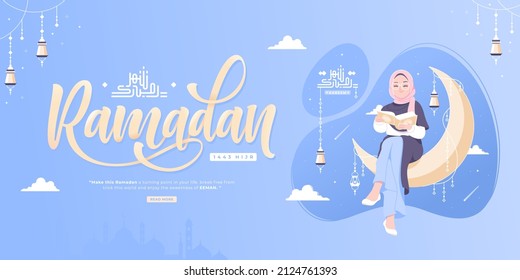 beautiful happy ramadan kareem banner template design arabic calligraphy means ramadan