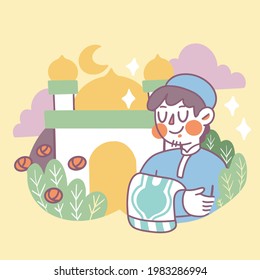 Beautiful Happy Ramadan Premium Vector Doodle Illustration