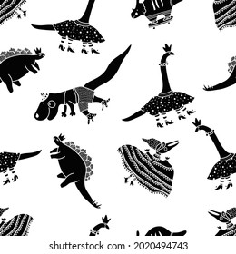 Beautiful happy seamless pattern  with dinosaurs. Endless pattern can be used for ceramic tile, wallpaper, linoleum, textile, web page background