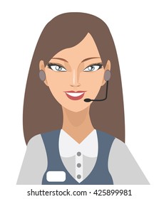 beautiful happy smiling brunette operator girl with headset