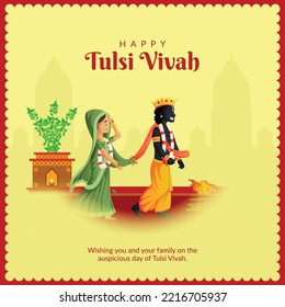 Beautiful happy tulsi vivah Hindu festival banner design template.