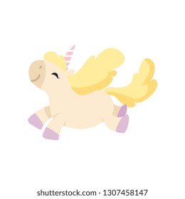 Beautiful Happy Unicorn Jumping, Cute Magic Fantasy Animal Vector Illustration