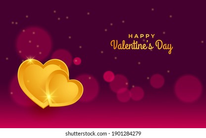 Beautiful Happy Valentine's Day banner with gold heart and bokeh effect