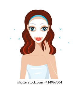 Beautiful happy woman with face mask Spa Skin care concept