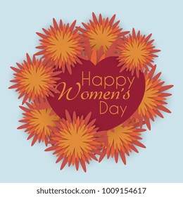 Beautiful Happy Women's Day with Flower and heart. Graphic design for banner, poster and greeting card