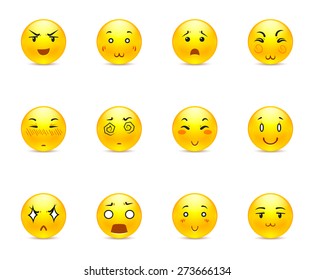 Beautiful happy yellow anime smiley in a small set of