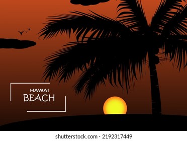 beautiful and beautiful hawaii beach vector in the afternoon