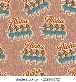 Beautiful Hawaiian girls Aloha island , Beach Vibes Seamless pattern Vector Illustration ,Design for fashion , fabric, textile, wallpaper, wrapping and all prints 