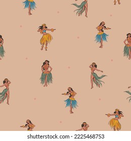 Beautiful Hawaiian girls Aloha island , Beach Vibes Seamless pattern Vector Illustration ,Design for fashion , fabric, textile, wallpaper, wrapping and all prints 