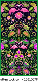 Beautiful Hawaiian seamless wallpapers variation with exotic flowers, tropical leaves and pink flamingo for carpet, fabric, textile, wrapping paper and other design