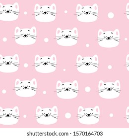 Beautiful head of a white cat on a pink background seamless pattern