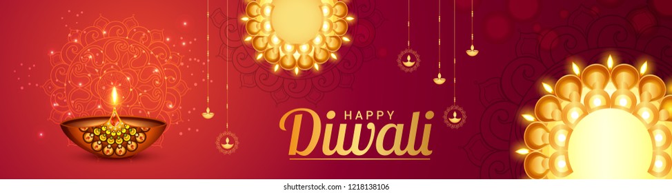 
Beautiful header or banner design for festival of diwali celebration.