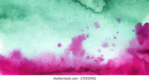Beautiful header or banner design with watercolor painted colourful splash. Pink and green. Can be used as Happy Holi holiday design background.