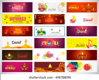 A beautiful header or banner set for festival of diwali celebration.