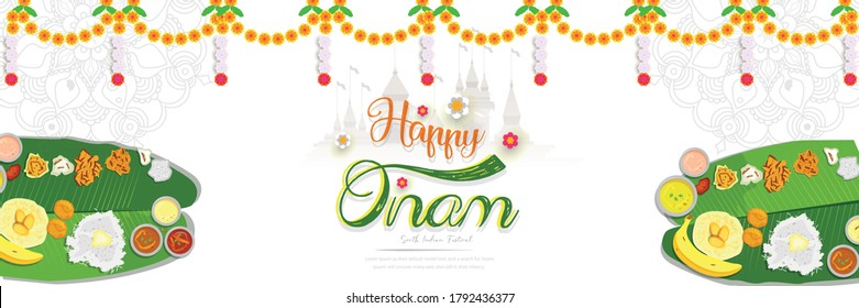 Beautiful header of illustration for south Indian festival Happy Onam , background for race snake boat of south Indian culture