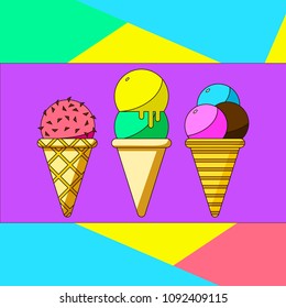 Beautiful header with tasty ice cream. Summer food illustration.