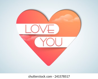 Beautiful heart with colorful romantic evening background and text Love You for Happy Valentine's Day celebration.