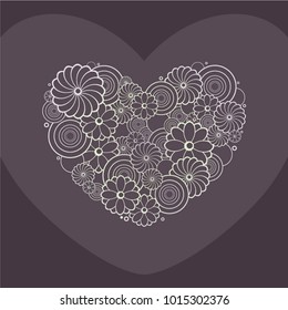 Beautiful heart of flowers. Vector illustration on dark background for luxury design. St. Valentine's day greeting card. Elegant floral decoration on pink background.